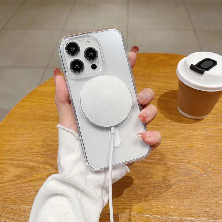 Magnetic Clear Transparent Case For IPhone 16e 16 15 14 13 12 11 Pro X XR Max 8 7 Plus Wireless Charging Shockproof Back Cover