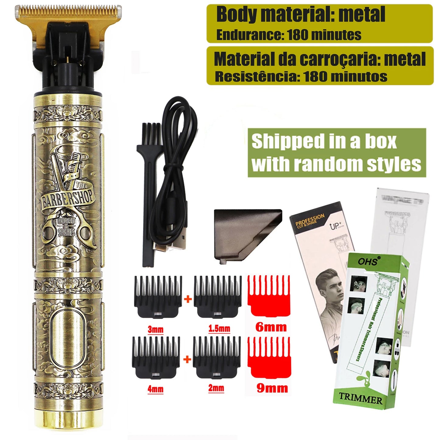 USB Fast Charging Hair Trimmer Portable Cordless Shaver Barber Electric Hair Cutting Machine Vintage Hair Clipper For Hairdresse