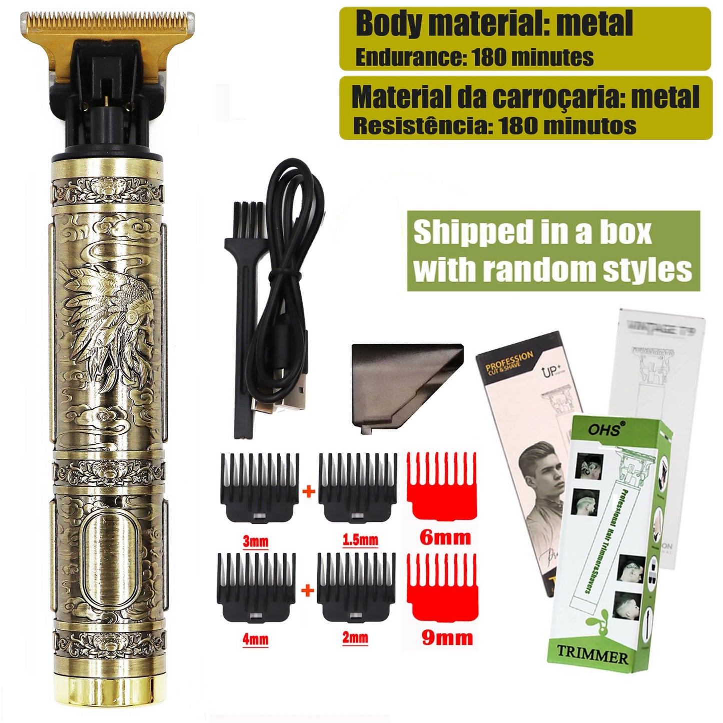 USB Fast Charging Hair Trimmer Portable Cordless Shaver Barber Electric Hair Cutting Machine Vintage Hair Clipper For Hairdresse