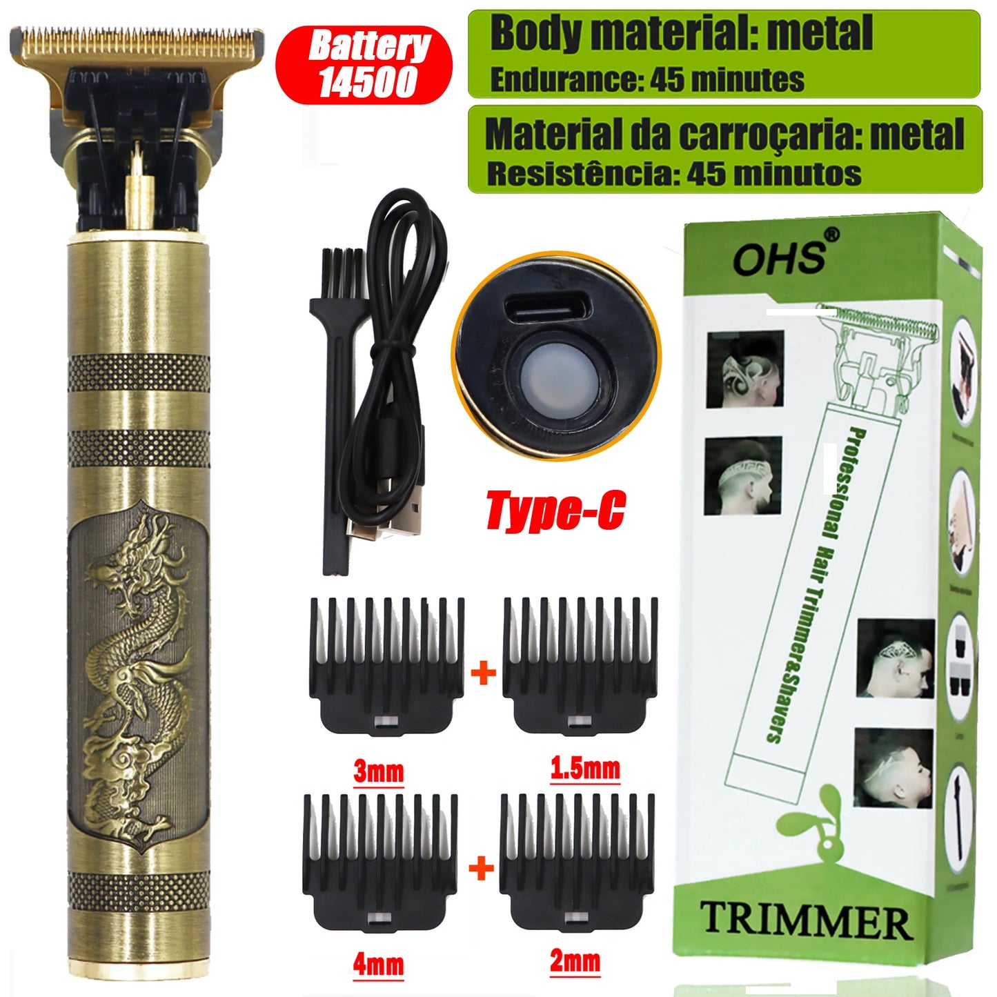 USB Fast Charging Hair Trimmer Portable Cordless Shaver Barber Electric Hair Cutting Machine Vintage Hair Clipper For Hairdresse