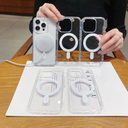 Magnetic Clear Transparent Case For IPhone 16e 16 15 14 13 12 11 Pro X XR Max 8 7 Plus Wireless Charging Shockproof Back Cover