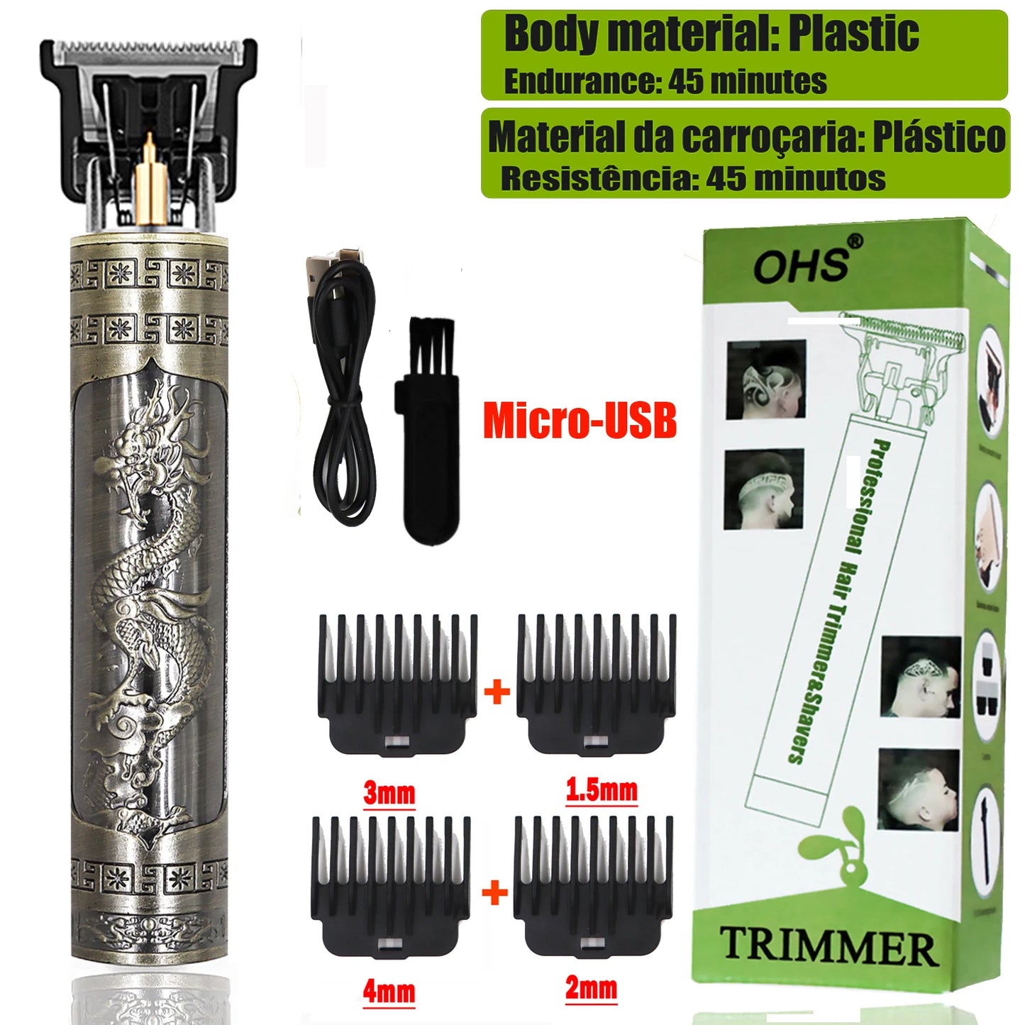 USB Fast Charging Hair Trimmer Portable Cordless Shaver Barber Electric Hair Cutting Machine Vintage Hair Clipper For Hairdresse