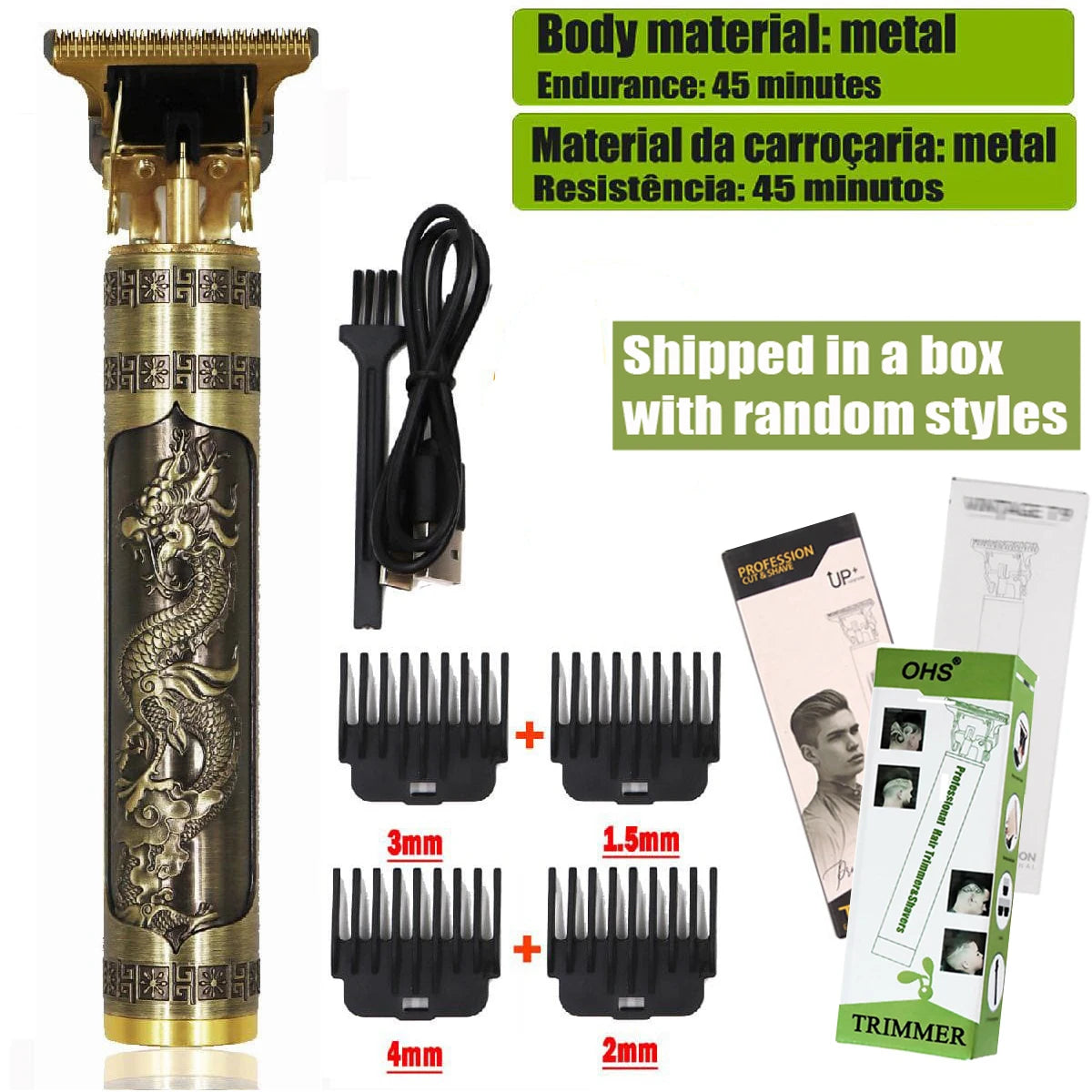 USB Fast Charging Hair Trimmer Portable Cordless Shaver Barber Electric Hair Cutting Machine Vintage Hair Clipper For Hairdresse