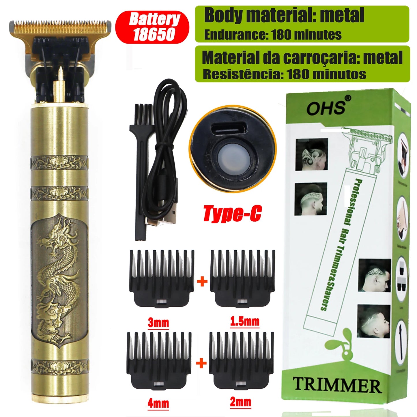 USB Fast Charging Hair Trimmer Portable Cordless Shaver Barber Electric Hair Cutting Machine Vintage Hair Clipper For Hairdresse