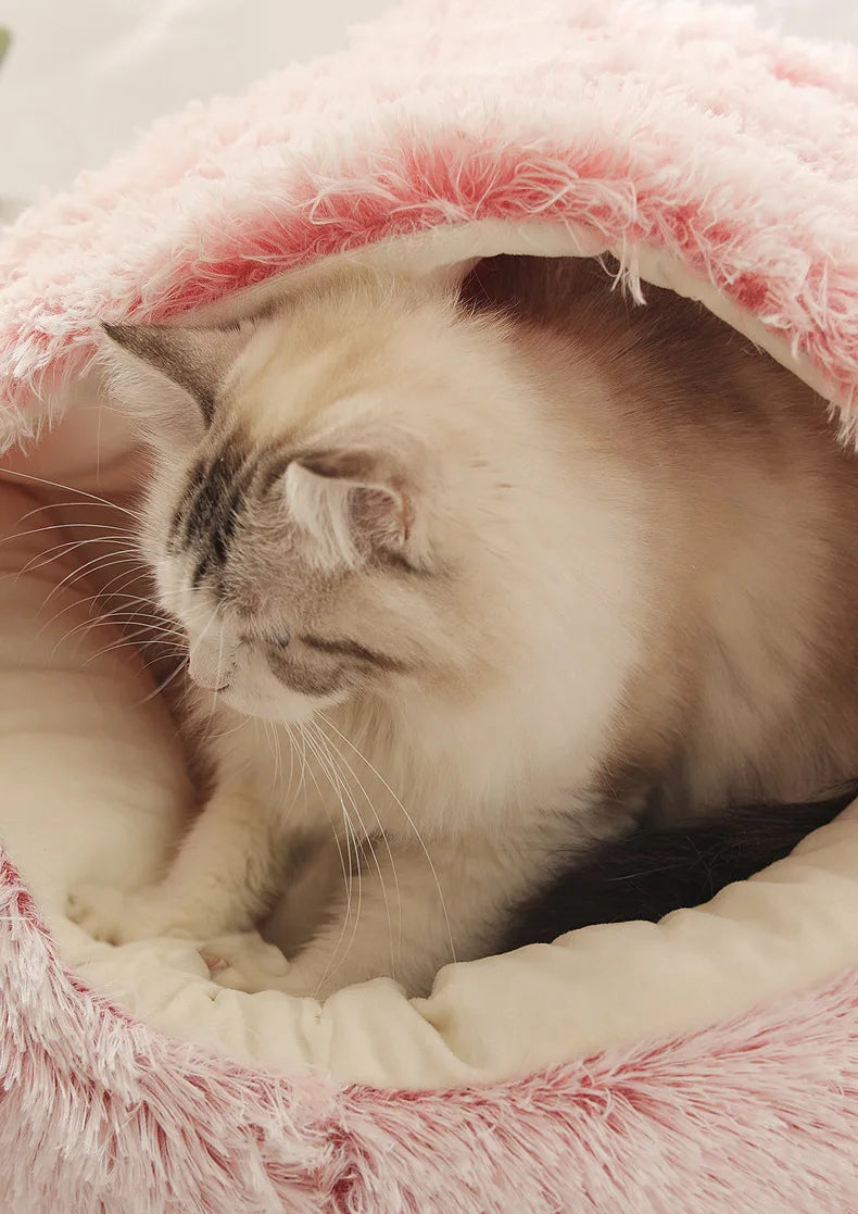 Autumn & Winter Plush Semi-Enclosed Pet Bed