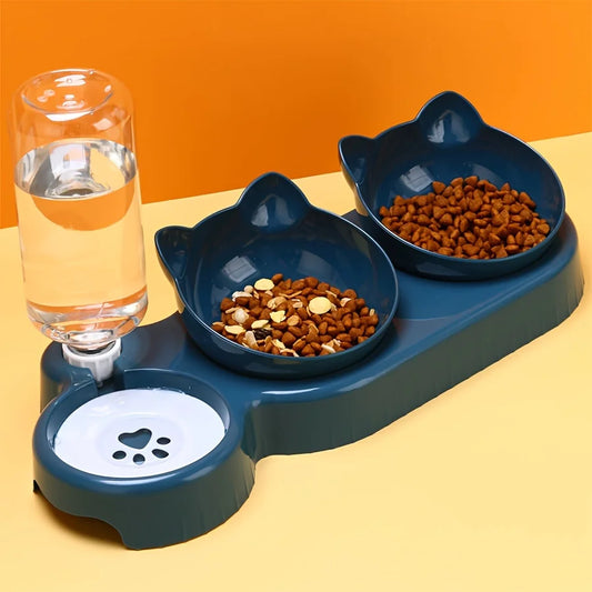3-in-1 Tilted Pet Bowl Set with Water Feeder