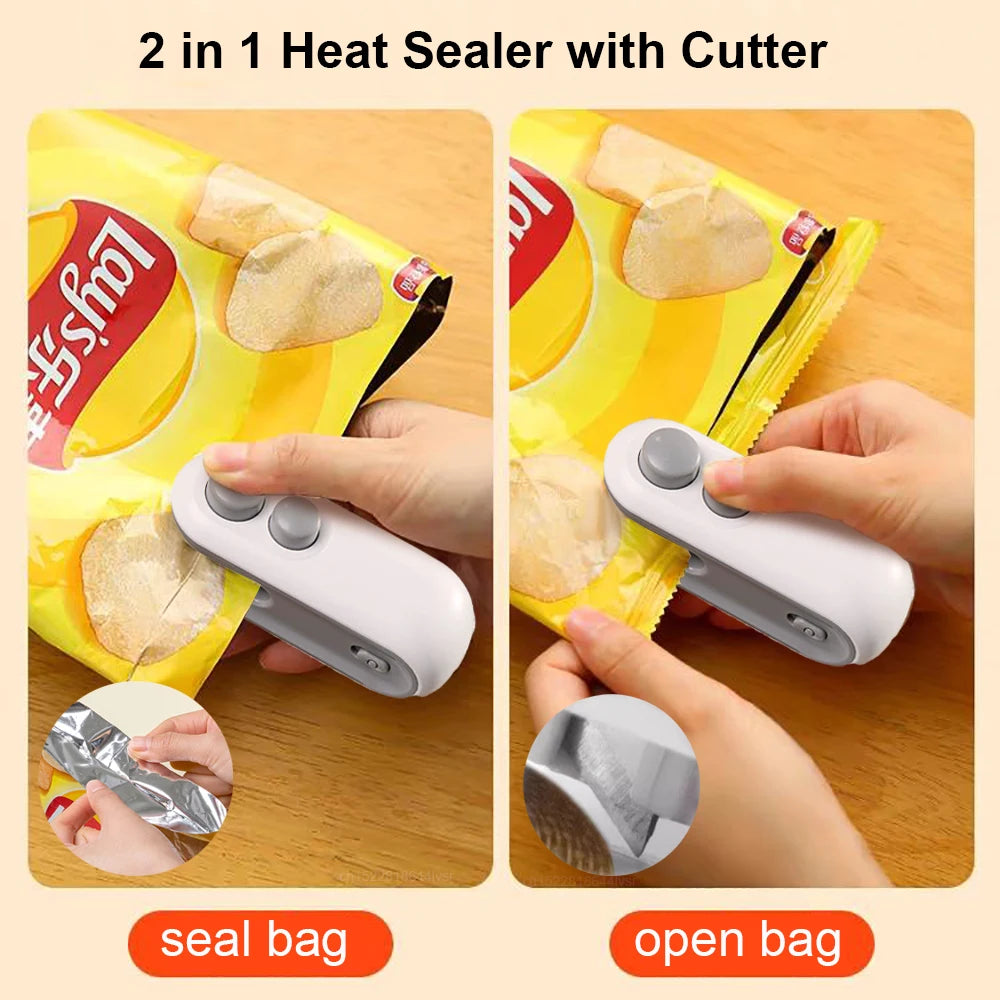 2-in-1 Mini Handheld Bag Sealer with Cutter & Magnet