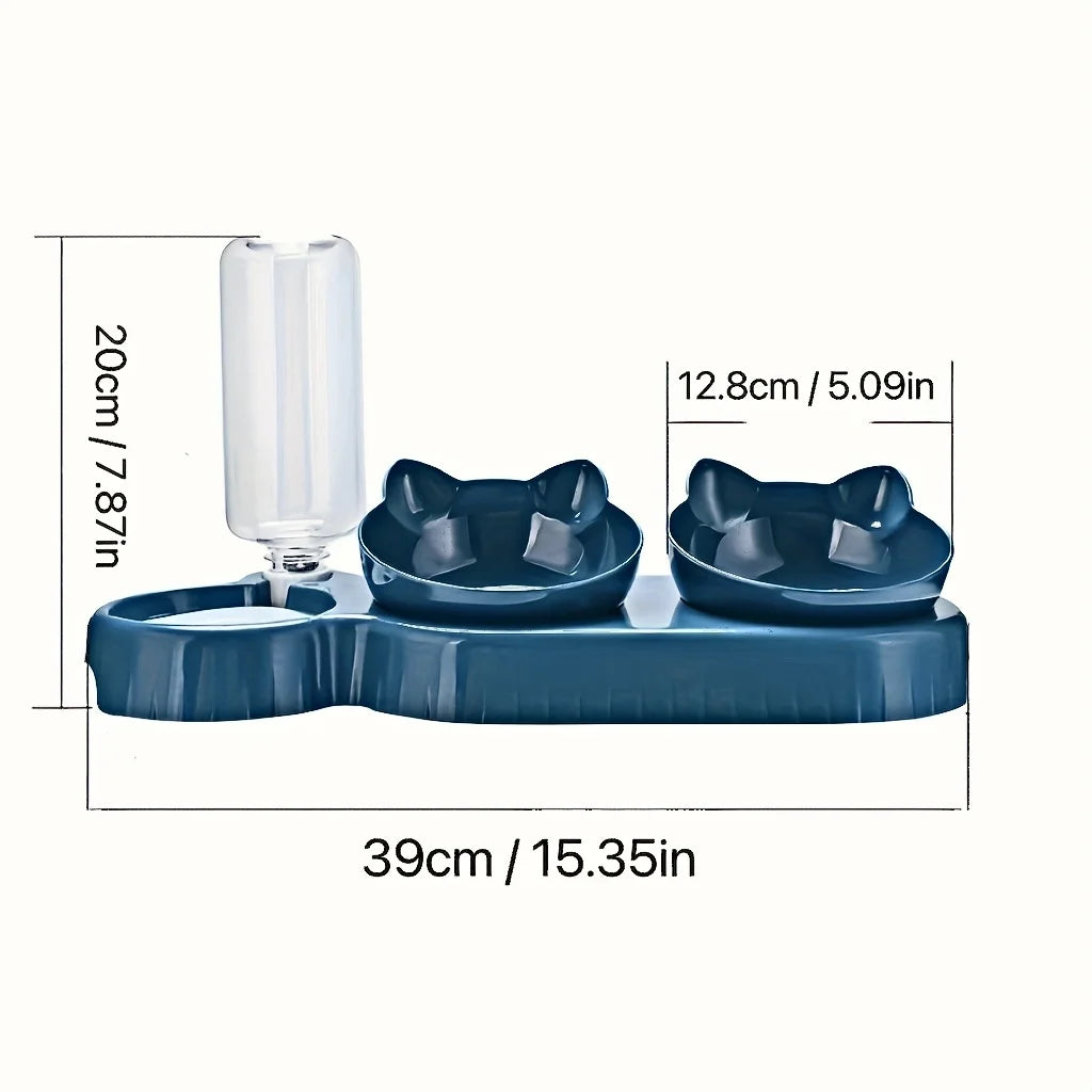 3-in-1 Tilted Pet Bowl Set with Water Feeder