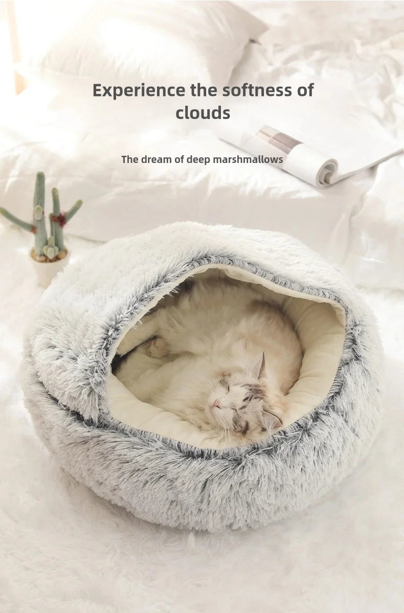 Autumn & Winter Plush Semi-Enclosed Pet Bed