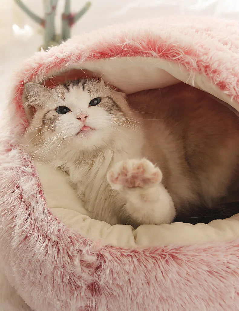 Autumn & Winter Plush Semi-Enclosed Pet Bed