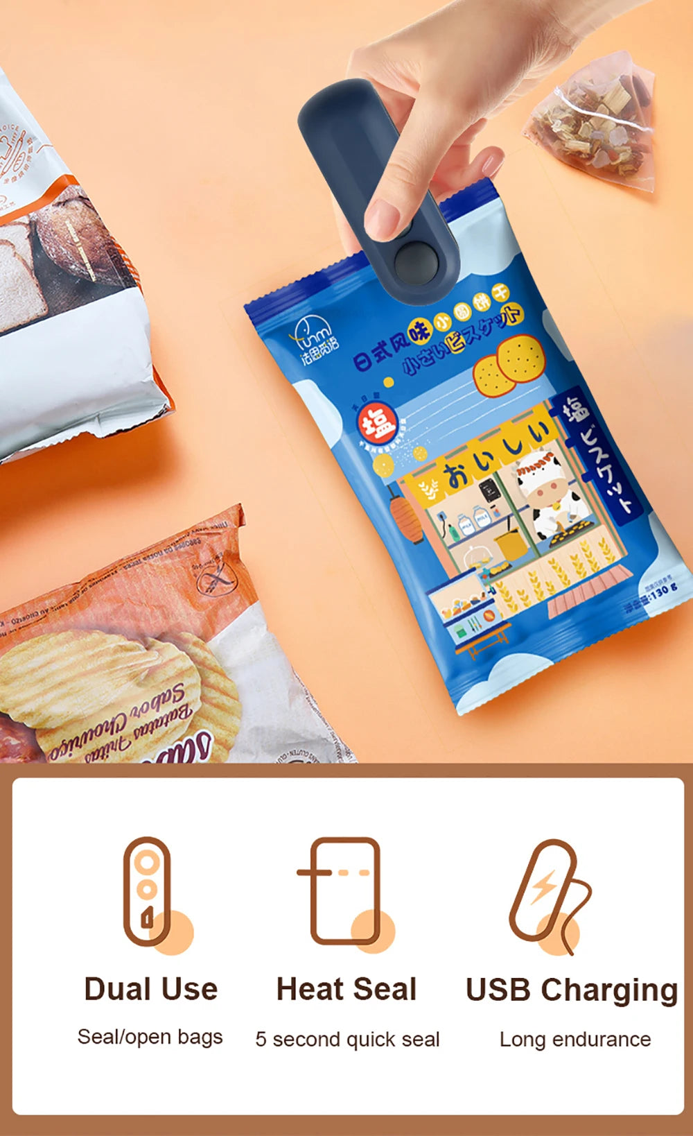 2-in-1 Mini Handheld Bag Sealer with Cutter & Magnet