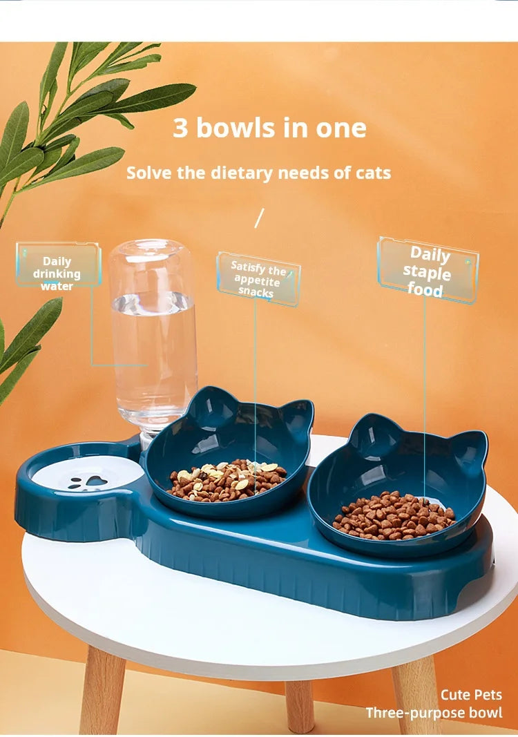 3-in-1 Tilted Pet Bowl Set with Water Feeder