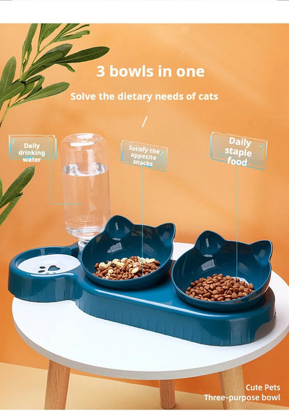3-in-1 Tilted Pet Bowl Set with Water Feeder