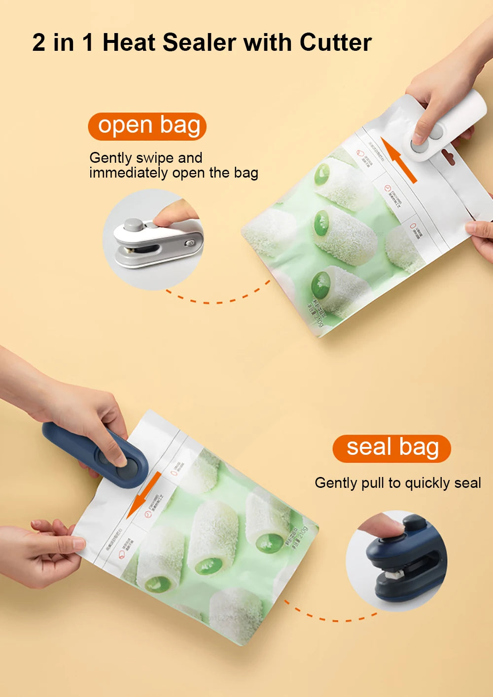 2-in-1 Mini Handheld Bag Sealer with Cutter & Magnet