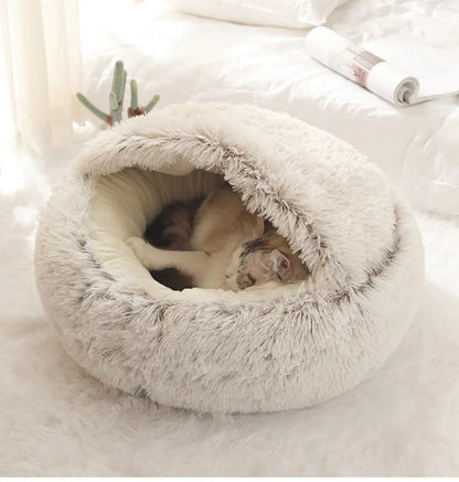 Autumn & Winter Plush Semi-Enclosed Pet Bed
