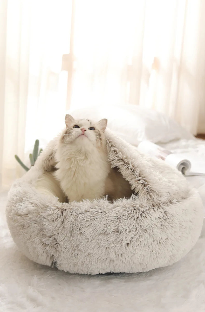 Autumn & Winter Plush Semi-Enclosed Pet Bed