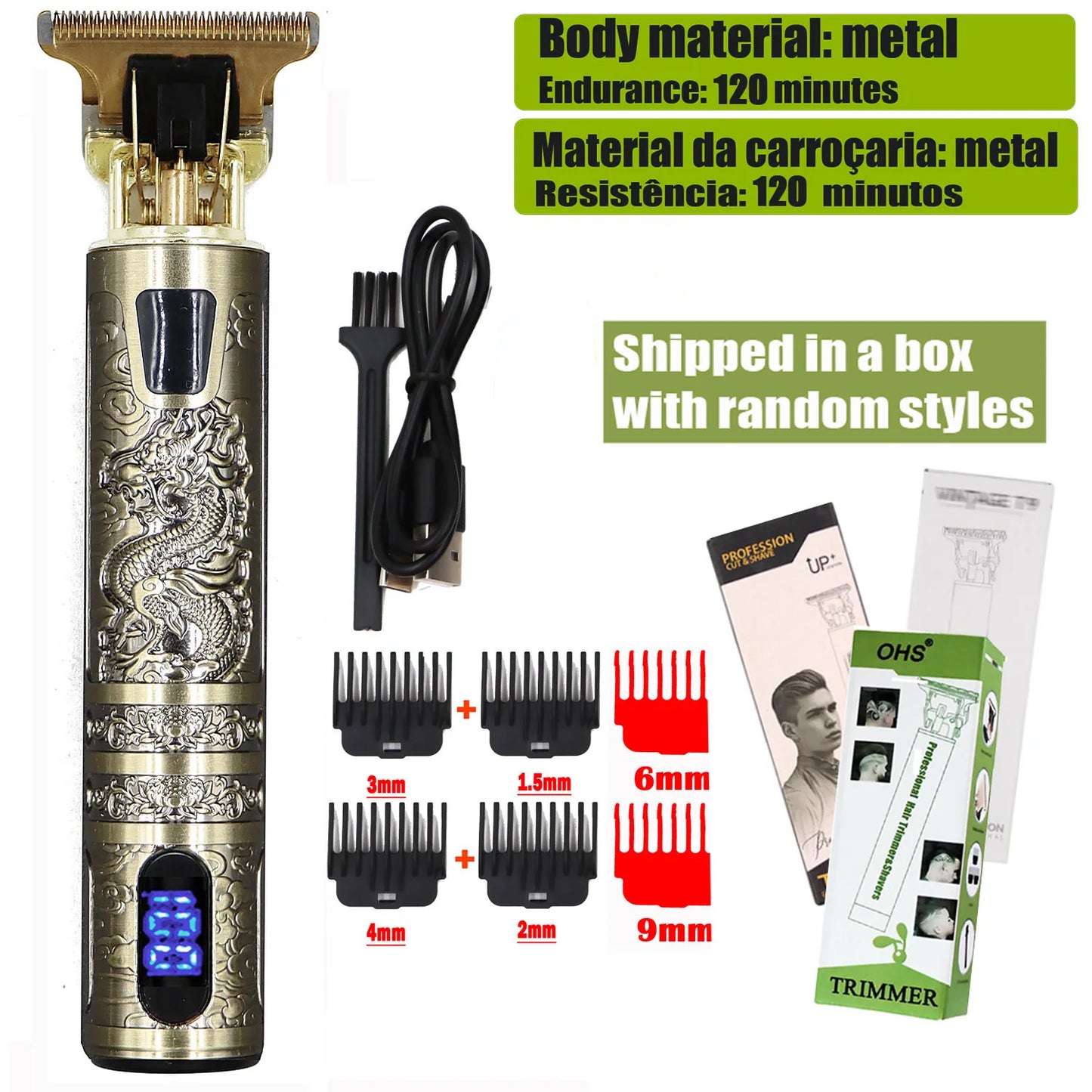 USB Fast Charging Hair Trimmer Portable Cordless Shaver Barber Electric Hair Cutting Machine Vintage Hair Clipper For Hairdresse