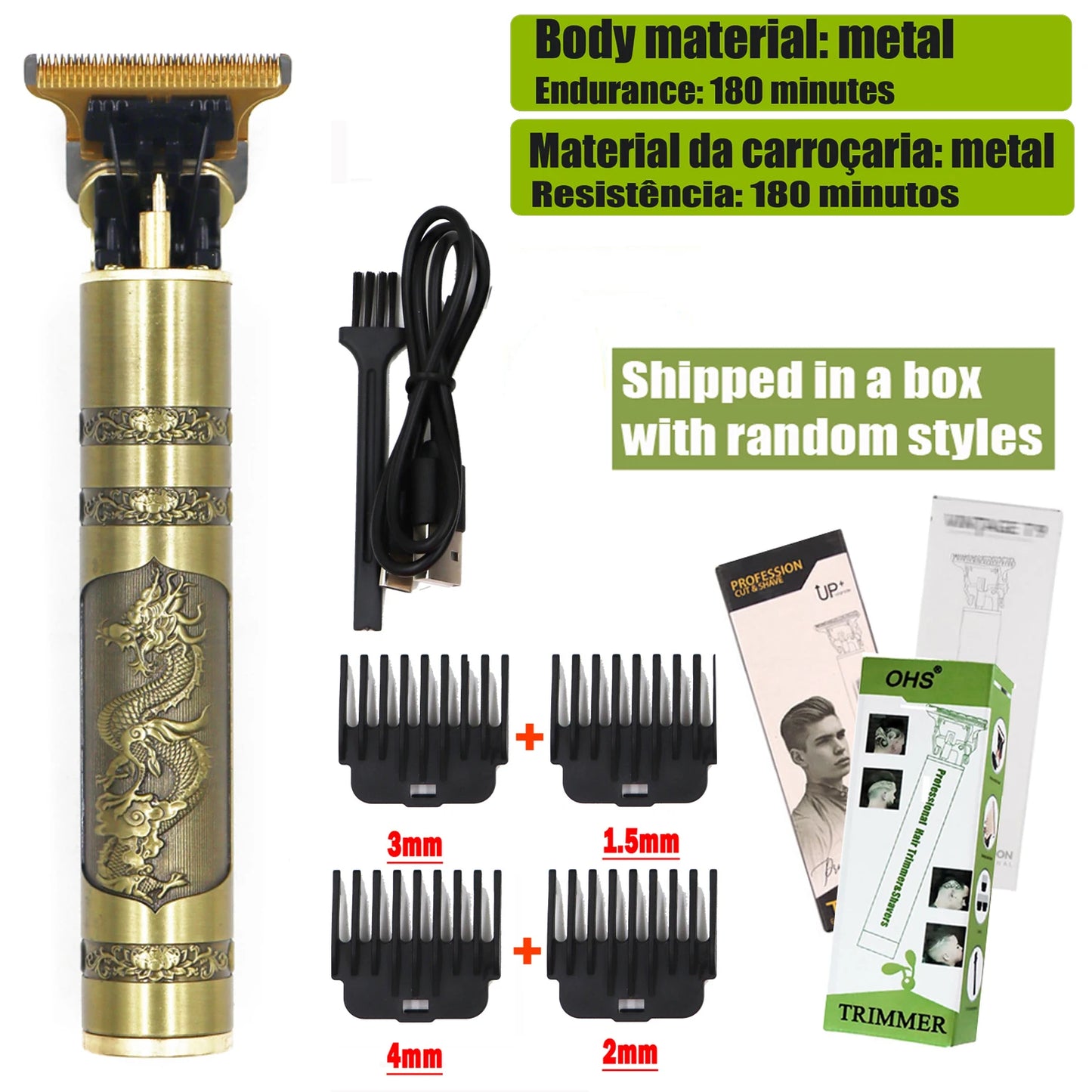 USB Fast Charging Hair Trimmer Portable Cordless Shaver Barber Electric Hair Cutting Machine Vintage Hair Clipper For Hairdresse
