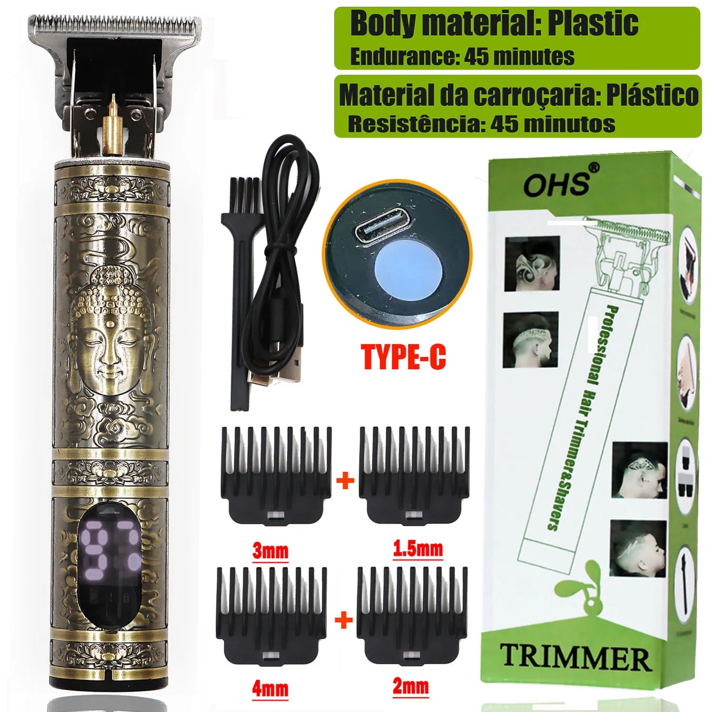 USB Fast Charging Hair Trimmer Portable Cordless Shaver Barber Electric Hair Cutting Machine Vintage Hair Clipper For Hairdresse