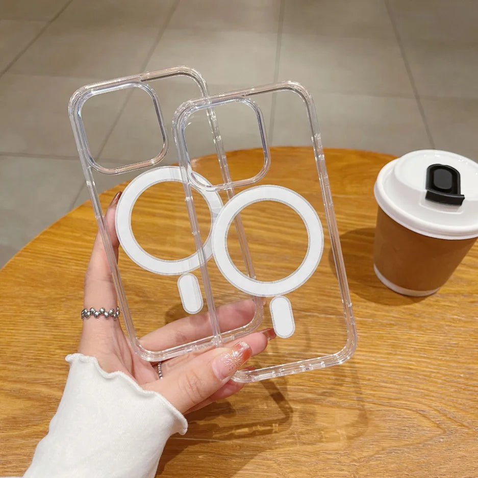 Magnetic Clear Transparent Case For IPhone 16e 16 15 14 13 12 11 Pro X XR Max 8 7 Plus Wireless Charging Shockproof Back Cover